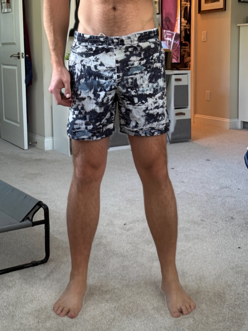Men's Navy & White Printed Athletic Shorts XL
